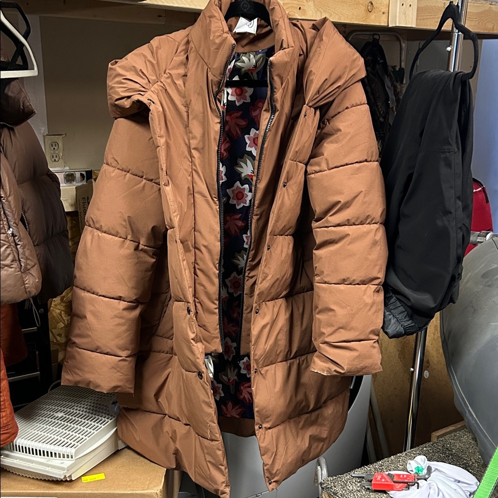 Sam Edelman long length puffer coat in brown -L